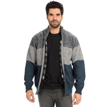 Imagem de Casaco Masculino Tricot Anistia Aberto Forro Xadrez Azul, Azul, M