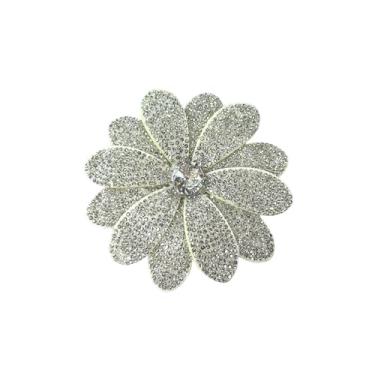 Imagem de Broches de tecido de margarida bege strass alfinetes de lapela para mulheres broche floral de girassol elegante para vestidos terno roupas de casamento acessórios moda joias modernas para sua melhor
