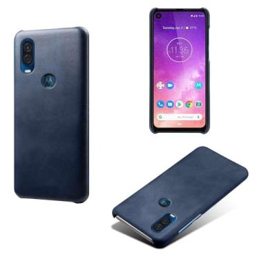 Imagem de Capa para MOTO ONE Vision,Proteção contra quedas,Casca de volta de cor sólida simples,Design de couro de imitação de plástico-Blue