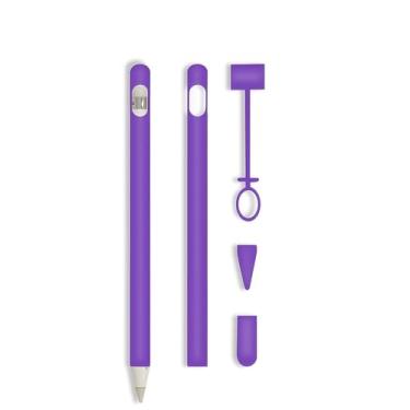 Imagem de siduater Capa de silicone para Apple Pencil 1ª geração, capa de caneta ultraleve acessórios de proteção macia para iPad Pencil com 2 capas de ponta 1 cabo adaptador de cabo, roxo