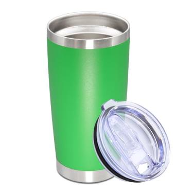 Imagem de Copo de aço inoxidável de 590 ml, copo com tampa, isolamento a vácuo, parede dupla, caneca de viagem, copo de café de viagem durável revestido com pó para bebidas quentes e frias, verde, 1 pacote