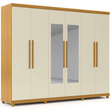 Imagem de Guarda Roupas casal Gelius Absolut New 06 portas 04 gavetas com espelho e pés Naturale OFF White