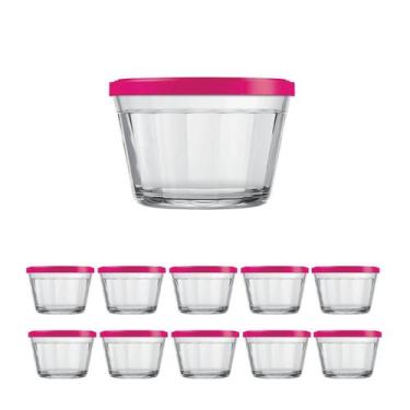 Imagem de 10 Tigela Vidro Americano Tampa Plastica Sortida 150ml Nadir - NADIR F