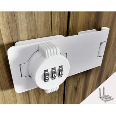Imagem de Fechadura de combinação sem chave – Fechadura de porta de armário de 3 dígitos com botão giratório – Trava de código de senha com trava de ferrolho – Trava de segurança de liga de zinco para gavetas