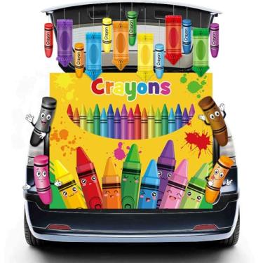 Imagem de Kit de decoração de carro para porta-malas ou petiscos, tema de giz de cera, SUV, porta de garagem, arco de entrada, decoração com giz de cera de fundo pendurado, favos de mel, lanternas, recortes