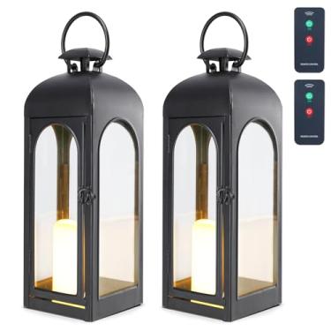 Imagem de Bdor Pacote com 2 lanternas decorativas de metal e vidro temperado de 50 cm com efeito de cera eletrônica - iluminação decorativa interna/externa, estética artesanal, perfeita para casa, festas e