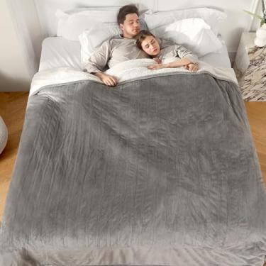 Imagem de ESTINGO Cobertor Queen aquecido tamanho Queen, 213 x 228 cm, controle duplo, com 5 níveis de aquecimento e 10 horas de desligamento automático, cobertor elétrico aquecido com sherpa macia para cama