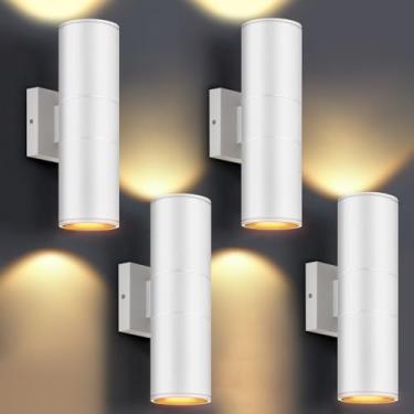 Imagem de DAKAFUL Pacote com 4 lâmpadas de parede externas, luzes de LED integradas para cima, para baixo, luminária externa de alumínio 12W 2700K, luminária externa para porta de varanda e pátio (branco fosco)