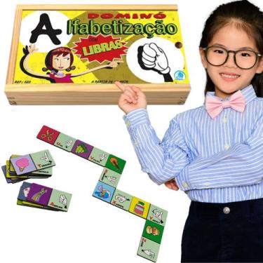 Imagem de Dominó de Alfabetização Libras Jogo Educativo em Madeira - Simque
