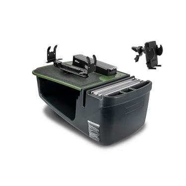 Imagem de AutoExec Mesa de carro Efficiency FileMaster para sua estação de trabalho de veículo e escritório móvel, verde exército com suporte de impressora e clipe de ventilação do telefone