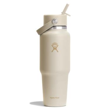 Imagem de Hydro Flask Garrafa de água de viagem - aço inoxidável isolada - tampa larga com palha, não derrama, à prova de vazamento em creme de coco de 946 ml
