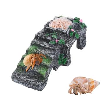 Imagem de MinrzPet Acessórios de caranguejo eremita, plataforma de escalada de resina 3 em 1 com prato de comida e esconderijo, brinquedos de escalada de caranguejo eremita, decoração de tanque de habitat para