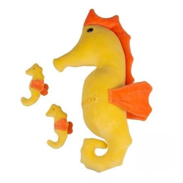 Imagem de Cavalo Marinho de Pelúcia, 44 x 21 x 12 cm, com Filhotes 12 x 8 x 4 cm, Amarelo e Laranja, Plush Antialérgico