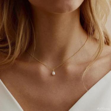 Imagem de Colar Choker De Pérola Banhado a Ouro 18K Para Mulheres Joias Minimali