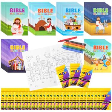 Imagem de Gilprop Livro de colorir cristão a granel com giz de cera, livros religiosos para colorir para crianças, minilivro de atividades bíblicas, presente de festa de Jesus, presente para a sagrada comunhão