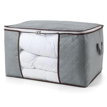 Imagem de Bolsa Organizadora Roupas Sapatos Roupa de Cama Caixa Saco Multiuso Organização de Armários Fechamento Zíper com Alças Laterais 60x40x35 Dobrável com Visor Transparente (01 Unidade)