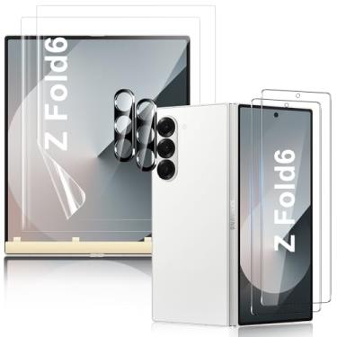 Imagem de Cnarery 2 conjuntos de 6 peças para Samsung Galaxy Z Fold 6 protetores de tela, película flexível de TPU interno + protetor de tela traseira de vidro temperado + protetor de lente da câmera com