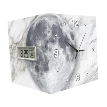 Imagem de Ｂｅｓｇａ Relógio de parede de canto duplo com visor de data e semana, display de temperatura e relógio decorativo para escritório, Lua