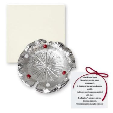 Imagem de Bandeja de suporte de anel com pedras de cura de cristais, pequeno prato de joias, bandeja de pratos pequena pedra natural para energia positiva, prato decorativo, cartão e caixa de presente, 9 cm