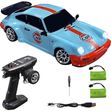 Imagem de FLYCOLOR LD1898 1/18 RC Drift Car GTR R34 2.4GHz RWD with Gyroscope on-Road Alloy Body Shell Racing Cars Radio Control (Blue-Orange)