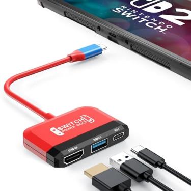 Imagem de RREAKA Switch2 TV Dock para Nintendo Switch 1 e 2, adaptador de TV de comutação 3 em 1 com porta 4K HDMI, porta USB 3.0, carregamento tipo C 100 W, suporte de estação de acoplamento portátil, para