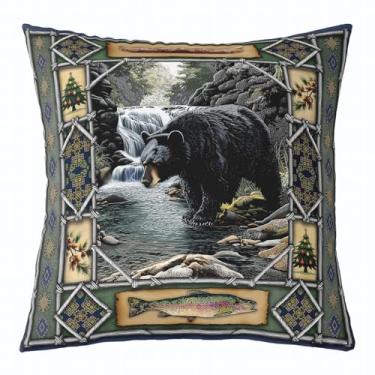 Imagem de Feelyou Capa de almofada de urso preto 50,8 cm x 50,8 cm 1 pç capa de almofada rústica de cabana para crianças, meninos, meninas, decoração de vida selvagem, fronha macia e leve de poliéster para