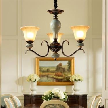 Imagem de Lâmpada Pendente Lustre LED Retro Cerâmica (C 3 Luzes) - Para Sala De Estar, Quarto, Estudo, Restaurante, Hotel, Café & Villa (Q 3 Luzes)