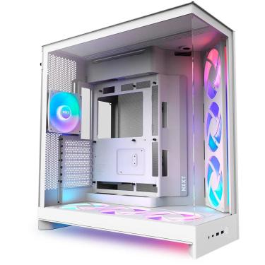 Imagem de Gabinete Gamer NZXT H9 Flow RGB+ Frontal Diagonal 2025 7 Fans Branco