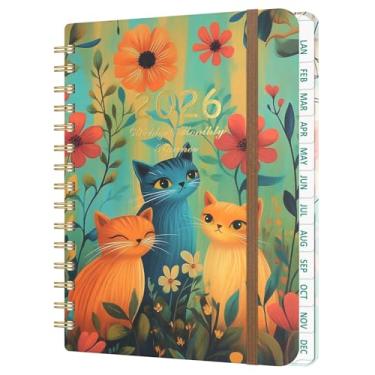 Imagem de Agenda semanal e mensal 2026 - agenda diária com abas, encadernação dupla, bolso traseiro, material escolar para professores, A5 (16 cm x 21,6 cm) (gato)