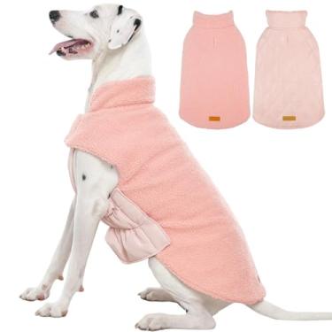 Imagem de Kuoser Casaco reversível para cães – Jaqueta de lã quente e acolchoada à prova d'água, casaco de inverno para cães de clima frio dupla face com orifício para arreios, colete de neve para animais de