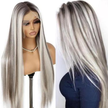Imagem de Peruca frontal de renda sintética SAPPHIREWIGS Straight Platinum Blond