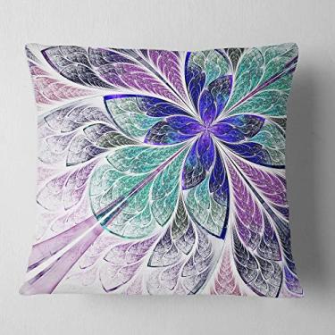 Imagem de Designart Blue and Purple Fractal Flower Design Floral Throw Sala de Estar, Sofá, Almofada de Alta Qualidade + Capa de Almofada Estampada em ambos os lados 66 cm x 66 cm
