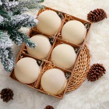 Imagem de Halloscume 6 peças enfeite de bola de árvore de Natal de veludo flocado de veludo de vidro enfeite de pendurar de Natal grande decoração de feltro flocado para guirlanda de árvore de Natal, guirlanda