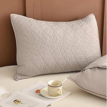 Imagem de Sanracie Fronhas Queen Size 50,8 cm x 76,2 cm, capas de almofada acolchoadas de algodão tipo linho sólido simples e confortável com folhas acolchoadas, 2 peças