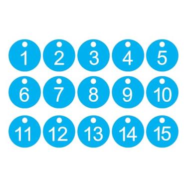 Imagem de PATIKIL 1 a 15 etiquetas numéricas, 15 peças, etiquetas redondas com número de identificação, chaveiro numerado de plástico para armários de bagagem, organizador de cabides de vendas, etiquetas de