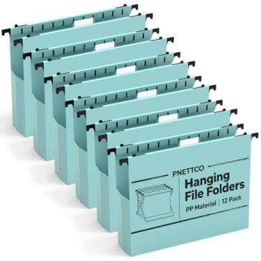 Imagem de Pastas de arquivo de plástico com capacidade extra, pacote com 12 pastas suspensas reforçadas, expansão de 5 cm, tamanho carta para arquivos em massa/gráficos médicos (azul claro)