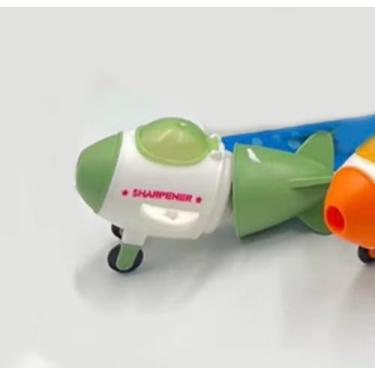 Imagem de Apontador Escolar Infantil em Formato de Avião, Verde e Branco, Design Divertido