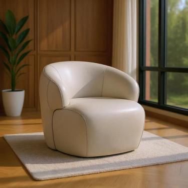 Imagem de Poltrona de Couro Legítimo Giratória Gana - LEME MOVELARIA