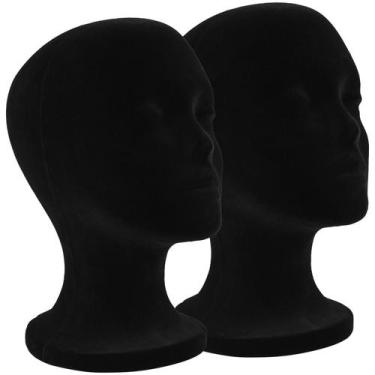 Imagem de Suporte de cabeça de peruca FJIAYU 12" de isopor preto, pacote com 2