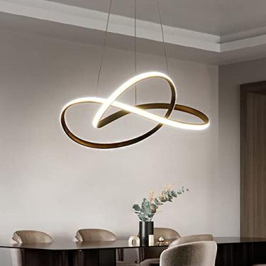 Imagem de Lustre moderno de LED com anel regulável, 3 anéis irregulares, pendente circular contemporâneo de LED para cozinha e sala de jantar, 50x50 cm (20x20 polegadas)