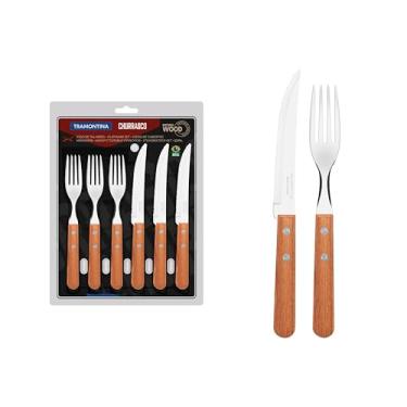 Imagem de JOGO DE TALHERES PARA CHURRASCO DYNAMIC SORTIDOS COM LAMINAS DE ACO INOX E CABOS DE MADEIRA - 12 PEÇAS