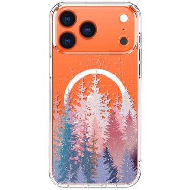 Imagem de ICEDIO Capa para iPhone XX Pro com protetor de tela - compatível com carregamento sem fio, proteção aprimorada da câmera, capa transparente com design floral moderno para mulheres - árvores fofas