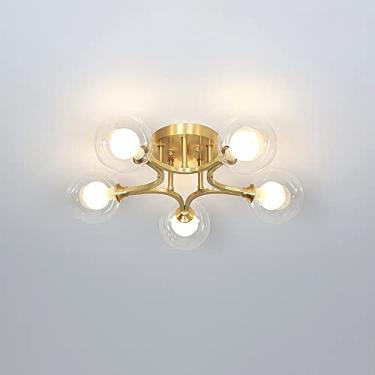 Imagem de Luminária de teto de bolas de vidro de 5 luzes com lâmpadas Luminária de teto embutida de latão moderna Luminária de teto nórdica para quarto perto do teto Luminária de teto para banheiro e