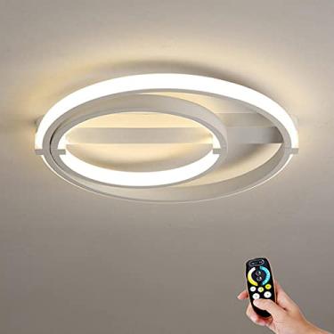 Imagem de Lustre de teto regulável, moderno, LED, embutido, controle remoto, luminárias de acrílico branco, 2 lâmpadas, 23,6 polegadas (60 cm), iluminação de teto redonda para quarto, sala de estar, s