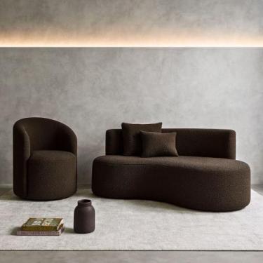 Imagem de Conjunto 01 Poltrona + Sofá Curvo Orgânico Nature Gaia Boucle Marrom -