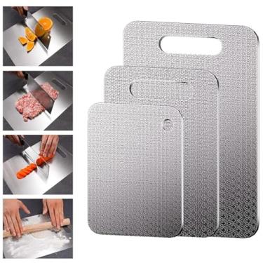 Imagem de Tábua de corte de aço inoxidável pacote com 3 para cozinha, conjunto de tábuas de corte de aço 304 de grau alimentício, 39 x 28 cm, 34 x 23 cm, 30 x 20 cm, durável, lavável na lava-louças, Tabla de