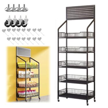 Imagem de Organizador de brinquedos de batatas fritas de 5 níveis, suporte de exibição de varejo grande de pé com gancho e roda, prateleira para carrinho de lanches de frutas e legumes para um armazenamient