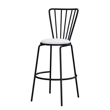 Imagem de UISLA Banqueta de bar para móveis, pernas de metal, nórdico, ferro forjado, apoio para os pés, almofada de poliuretano, com encosto para casa, bar, banco alto, jantar, 75 cm