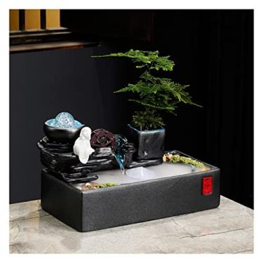 Imagem de XFNVXC Fonte decorativa interna de mesa fonte de cerâmica água corrente ornamento da sorte escritório mesa de chá decoração casa ornamento da sorte fonte rochoso casa