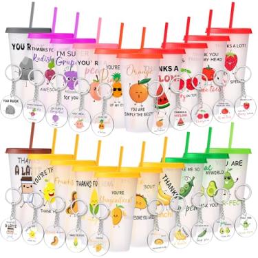 Imagem de LemonRoad 20 conjuntos de presente de agradecimento de funcionários 680 g copo engraçado chaveiro acrílico fruto do espírito assistente social presente obrigado copo de plástico com tampa chaveiro de